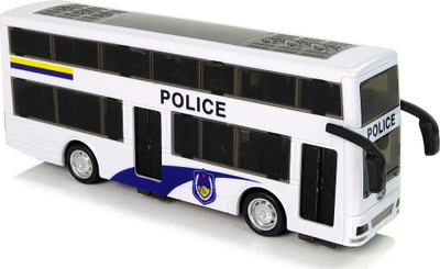 Lodër autobus policie Double Decker, me tërheqje, dritë edhe zë, i bardhë