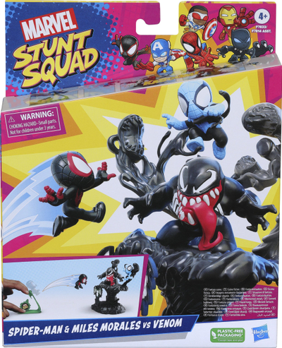 Set lodrash Marvel Stunt Squad Black Panther dhe Iron Man kundër Ultron, figura të vogla, me hedhës, shumëngjyrësh