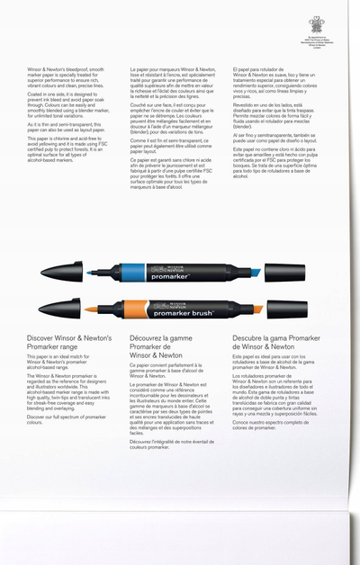 Bllok vizatimi Winsor & Newton Bleedproof Marker Pad, A4, 75gsm, i bardhë