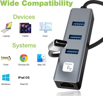 Docking station Techly Idata USB Etgiga3ca, USB C, 3x USB 3.2, Ethernet Gigabit, argjendt dhe e zezë