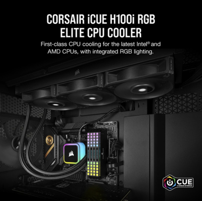 Ftohës uji për procesor Corsair H100i RGB ELITE, 240mm, i zi