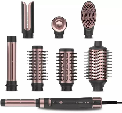 Styler flokësh Cecotec CeramicCare 8in1 AirGlam Gyro, jonik, rrotullues, argjendtë