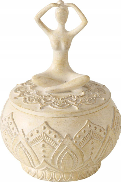 Kutia dekorative YOGA, diametër 10 cm, plastike, ngjyrë krem