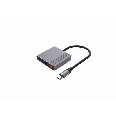 Адаптер USB-C Gembird A-CM-COMBO3-05, HDMI 4K, USB 3.2, сив