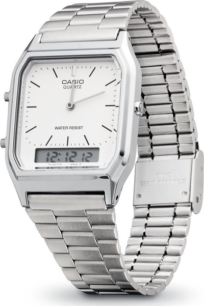Orë dore Casio AQ-230A-7DMQYES, analoge edhe digjitale, për burra, ngjyrë argjendi