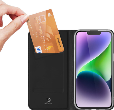 Kllëf telefoni Dux Ducis Skin Pro për iPhone 15 Plus, me kapak, me portofol, i zi