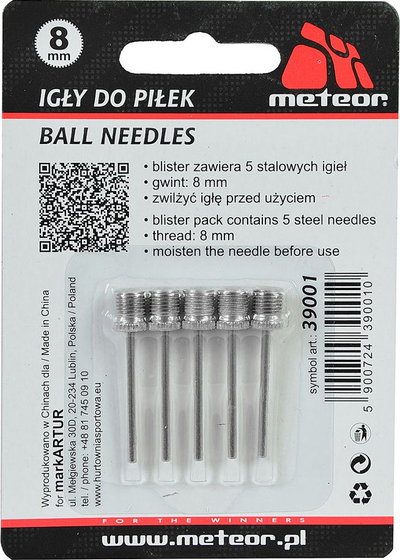 Gjilpëra për topa Meteor 39001, 8mm, set 5 copë, ngjyrë argjendi