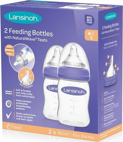 Set biberonash Lansinoh NaturalWave, 2x160 ml, rrjedhje e ngadaltë, transparent