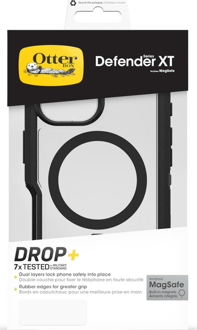 Futrollë OtterBox Defender XT Clear për iPhone 16, MagSafe, transparente me kornizë të zezë