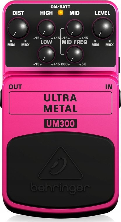Pedal distorsioni Behringer Ultra Metal UM300, për kitarë elektrike, me EQ tredimensional, rozë