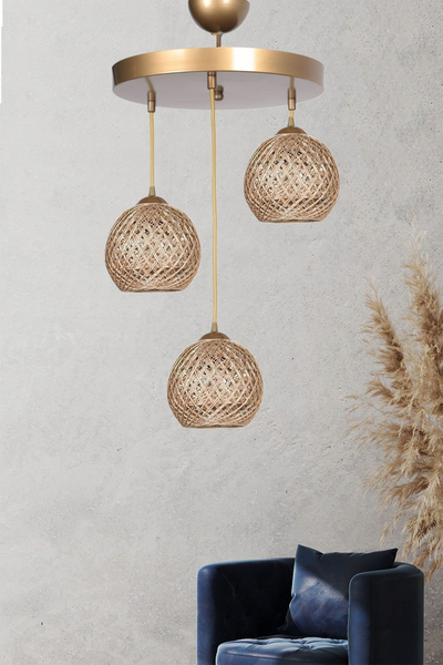 Kandil tavani Hmy Design 687HMY1135, 3 llamba E27, diametër 32cm, ngjyrë ari