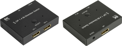 Ndarës DisplayPort Alcasa, 2 porta, 8K 30Hz, i zi