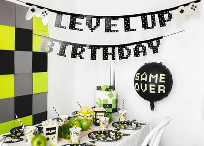 Balonë me shkrim PartyDeco Game Over, 45cm, e zezë