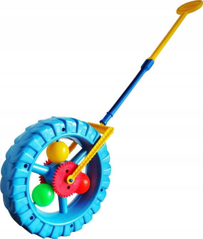 Lodër shtytëse me rrotë plastike, me dorezë të gjatë, me ngjyra të forta