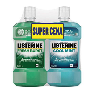 Set ujë pastrues Listerine - Fresh Burst 500 ml + Cool Mint 500 ml