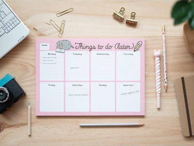 Bllok shënimesh Pusheen Things to Do Later, planifikues javor A4, rozë