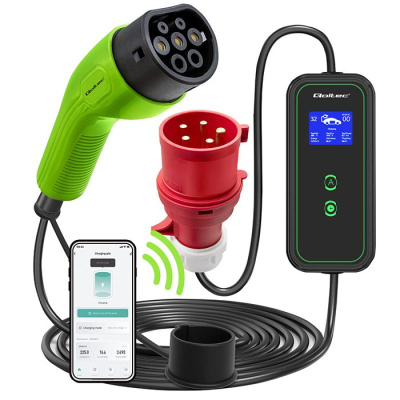 Karikues mobil për makinë elektrike Qoltec Type2, rregullim intensiteti, 2‑në‑1, jeshil