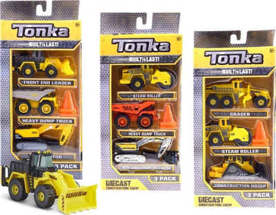 Set lodrash Tonka Trucks Diecast Construction, 3 makina pune, metal, të verdha
