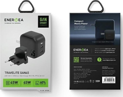Karikues muri Energea Travelite GaN45, 2 porta USB C, 45W PD PPS, i zi