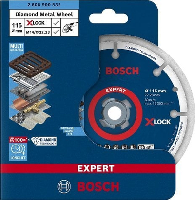Disk prerës për hekur Bosch X-LOCK 2608900532, 115mm, diamant, i bardhë