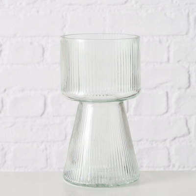 Vazo xhami Imano Glass Vase, me vija, 18 cm, transparente