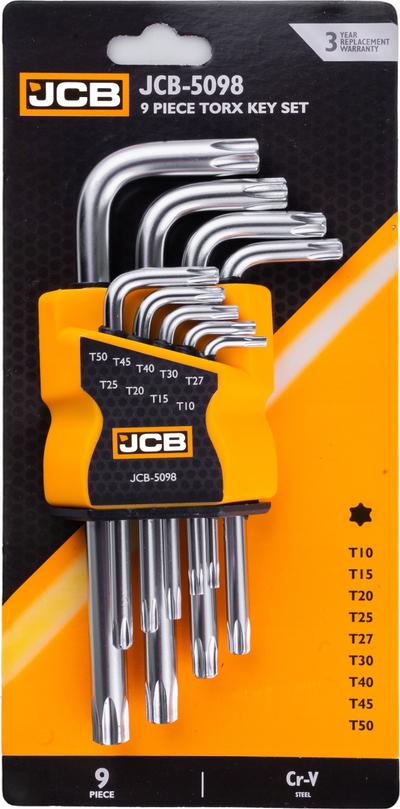 Set çelësa TORX JCB JCB-5098, 9 copa, T10H-T50H, çelik Cr-V