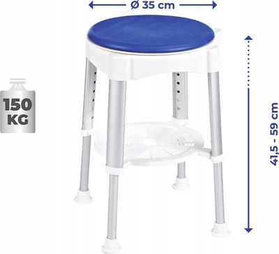 Stol dushi Maximex, lartësi e rregullueshme, kapacitet 150 kg, i bardhë