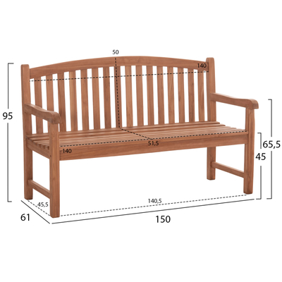 Stol kopshti HomeMarkt Elena HM18125, dru teak, 150x61x95 cm, ngjyrë natyrale