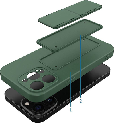 Kllëf telefoni Wozinsky Kickstand Case për iPhone 13 mini, silikoni fleksibël, me stand, blu navy