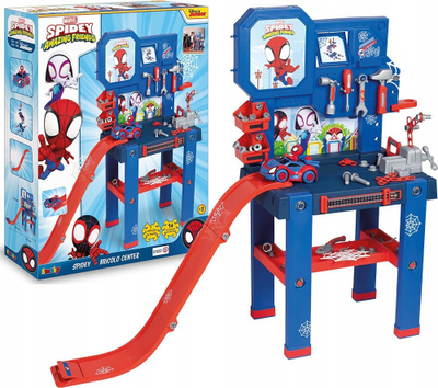 Tavolinë pune lodër Smoby Spider-Man Bricolo, mbi 90 aksesorë, për fëmijë 3+, kuqe e kaltër