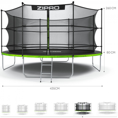 Trampolinë me rrjetë të brendshme Zipro Jump Pro, 435cm, e zezë