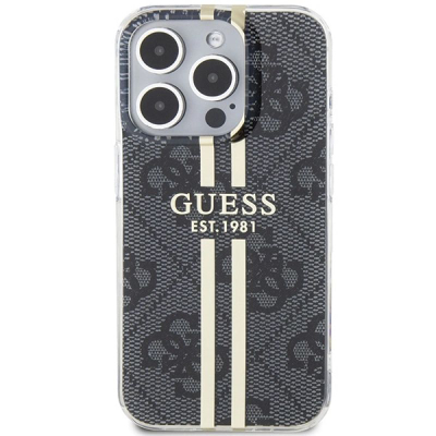 Mbrojtëse telefoni Guess IML 4G Gold Stripe për iPhone 15 Pro 6.1\", e zezë