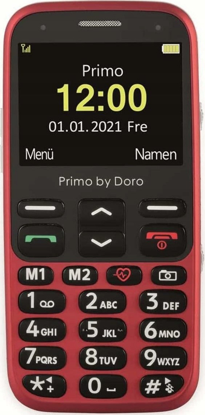 Telefoni Doro Primo 366, 2.3", me butona të mëdhenj, i kuq