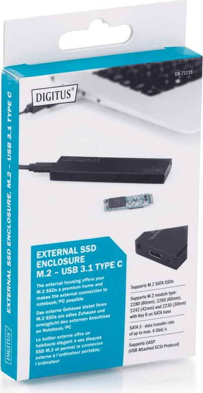 Kuti e jashtme SSD Digitus DA-71115, M.2 SATA, USB 3.1 Type-C, e zezë
