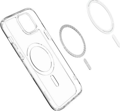 Kllëf telefoni Spigen Crystal Hybrid MagSafe për iPhone 15, transparent, i bardhë