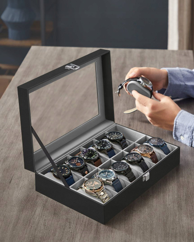 Kuti për orë LEOBERT Watch Box 12, 12 ndarje, 31x13x23 cm, e zezë