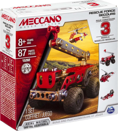 Lodër ndërtimi Meccano Multimodels Rescue Squad, set me 3 modele, metal, e kuqe