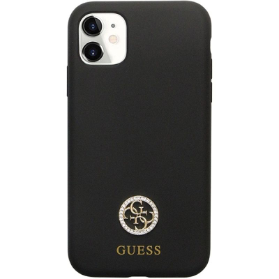 Kapak telefoni Guess GUHCN614DGPK për iPhone 11 XR, silikoni, Logo Strass 4G, i zi