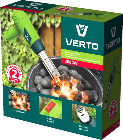 Ndezës elektrik për skarë Verto Grill Lighter, 2000W, deri 550°C, jeshil