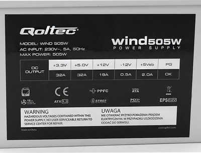 Burim energjie Qoltec Wind ATX 505W WIND ATX, 505W