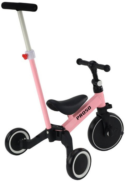 Трицикл за деца PRO50 Tricycle With Push Handle, метален, со рачка за туркање, розов