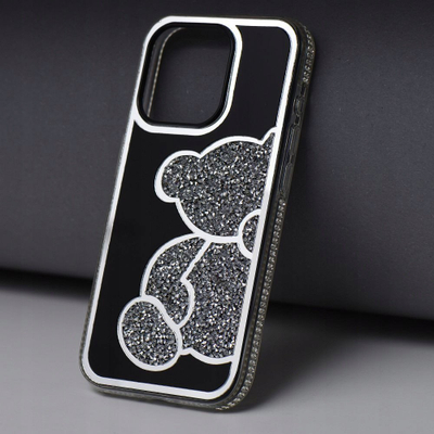 Futrollë telefoni OEM TEDDY BEAR për iPhone 17 Pro Max, PU TPU, argjendi
