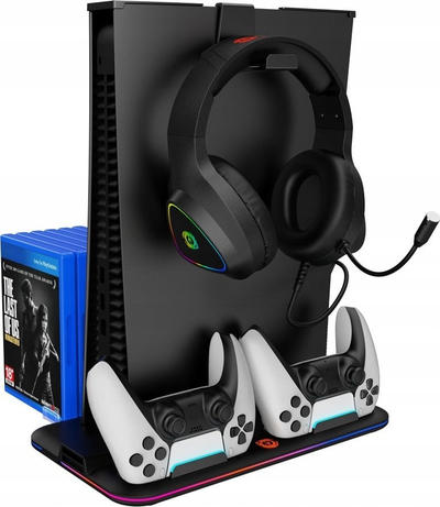 Мултифункционален штанд Canyon CS-PS5 FAN RGB Charging, за Playstation 5, со вентилатор и полнач за контролери, црн
