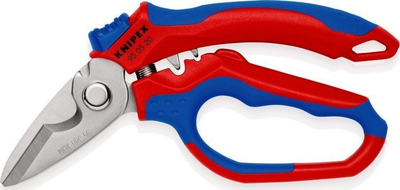 Gërshërë të kënduara për elektricistë Knipex 95 05 20, çelik inox, doreza plastike, blu kuqe