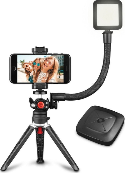 Selfie stick me tripod Yenkee YSM 720 VLOGKIT, me dritë LED, për smartphone, i zi