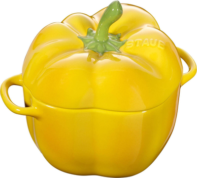 Tenxhere qeramike STAUB Mini Cocotte Paprika, 450 ml, që rri kollaj në nxehtësi, e verdhë