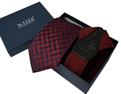 Set kravatë dhe tiranda N.Ties M 014, burgundy/zi
