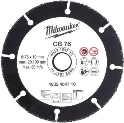 Disk sharrë karabit Milwaukee CB 76, 76mm, 4932464716, i zi