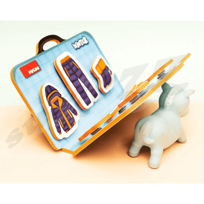 Loja edukative Puedo Pack Your Bags Matching Game, me valixhe, copa veshjesh prej shkumë, shumëngjyrëshe
