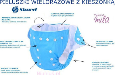 Pelena e ripërdorshme Simed Bunnies me xhep, material PUL, shumëngjyrëshe